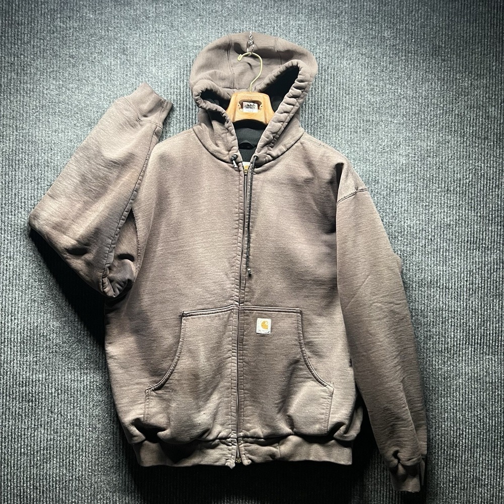Vintage Carhartt J149 BLK Full Zip Hoodie Mens Large Faded Black Honeycomb *READ